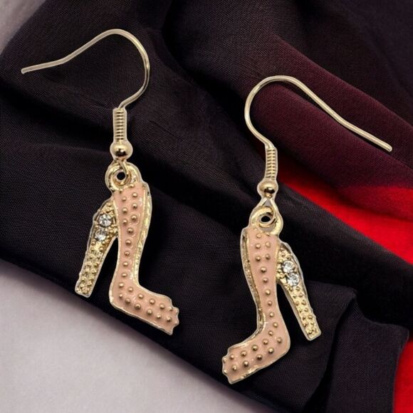 Pink Rhinestone High Heels Earrings 👠 Fashion Diva Dangle Drop Jewelry NEW - Picture 1 of 6